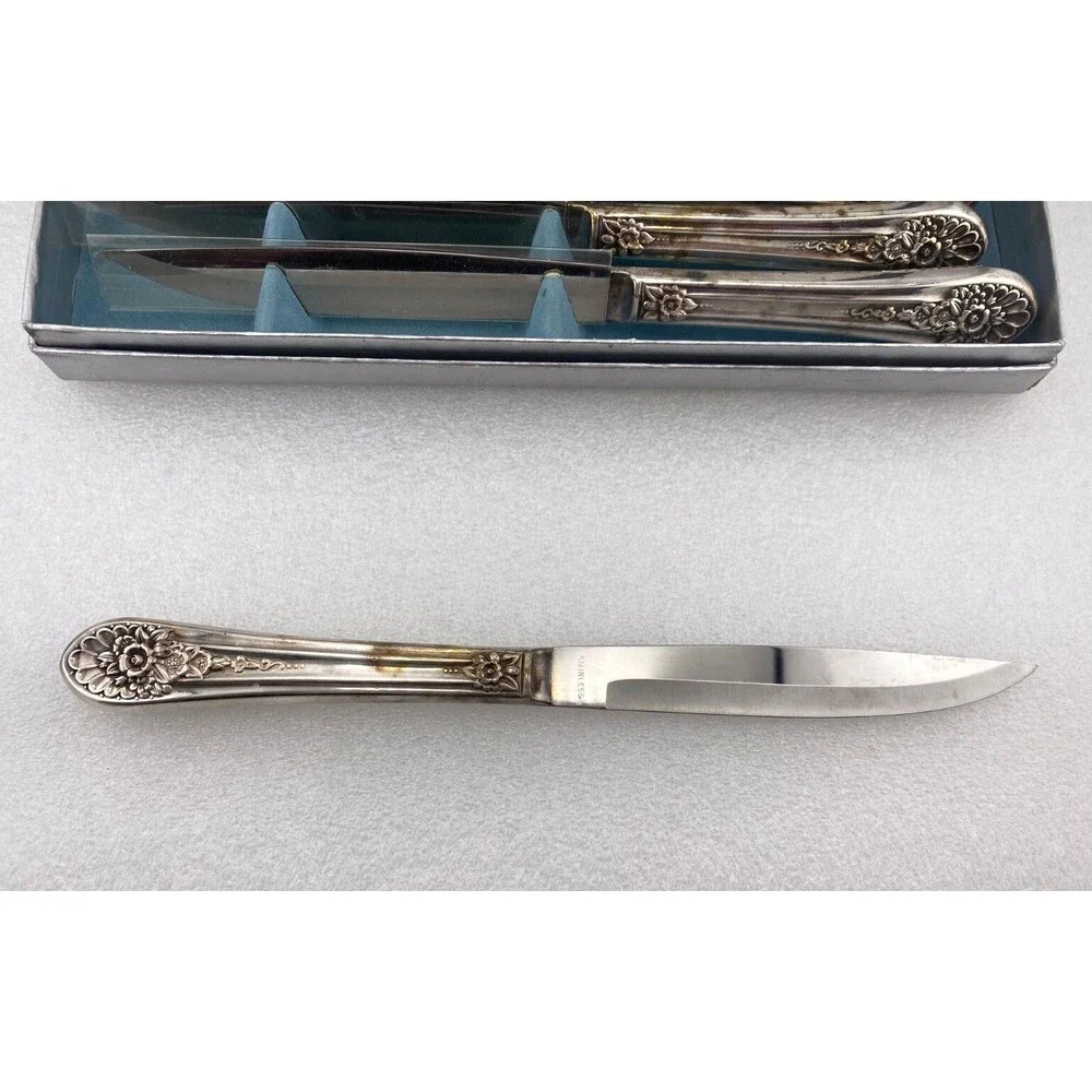 Original Rogers International Silver Co Knives Set 6pc Box Silverplate Stainless